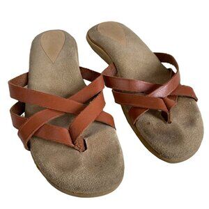 Leather Craft Flip Flops Toni Slides Brown Leather Comfort Slipon Shoes Womens 7